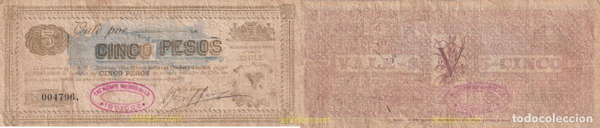 Internationale Banknoten: 1928 CHILE 1898 CHILE 5 PESOS 1898 NITRATE RAILWAY