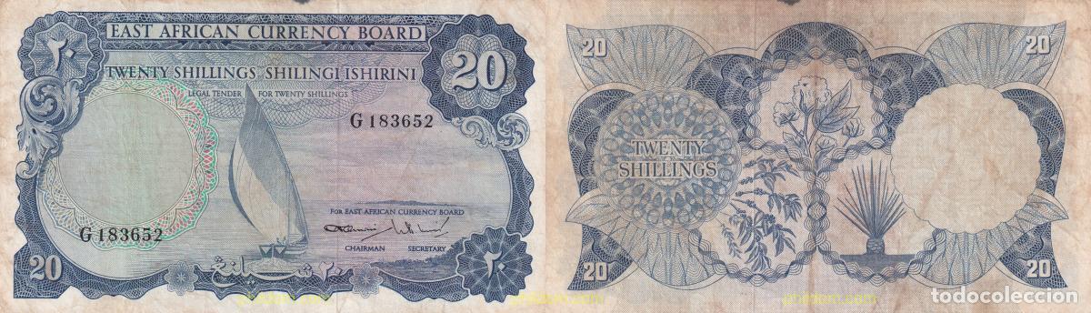 Billetes extranjeros: 2105 AFRICA ORIENTAL BRITANICA Y UGANDA 1964 EAST AFRICAN STATES CURRENCY BOARD 20 SHILLINGS 1964