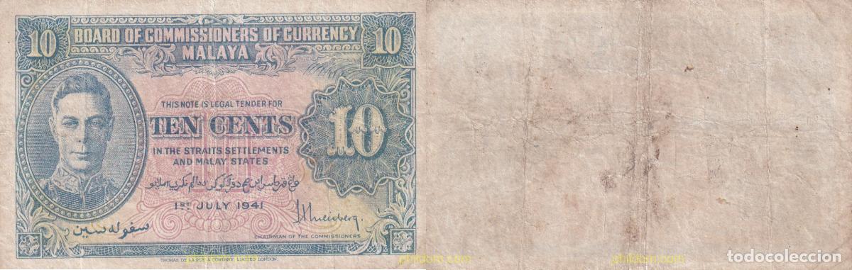Billetes extranjeros: 2111 MALASIA 1941 MALAYA 10 CENTS 1941