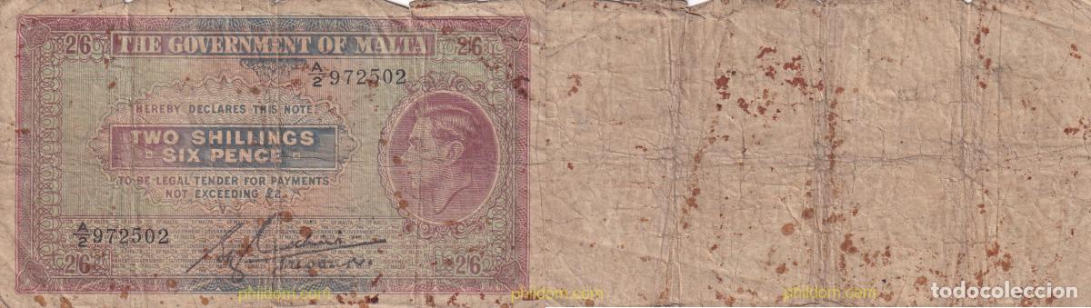Billetes extranjeros: 2184 MALTA 1939 MALTA 2/6 PENCE 1939 1940