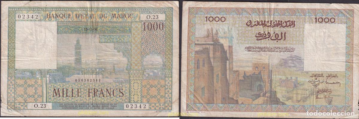 Billetes extranjeros: 2223 MARRUECOS 1956 MAROC 1000 DIRHAMS 1956