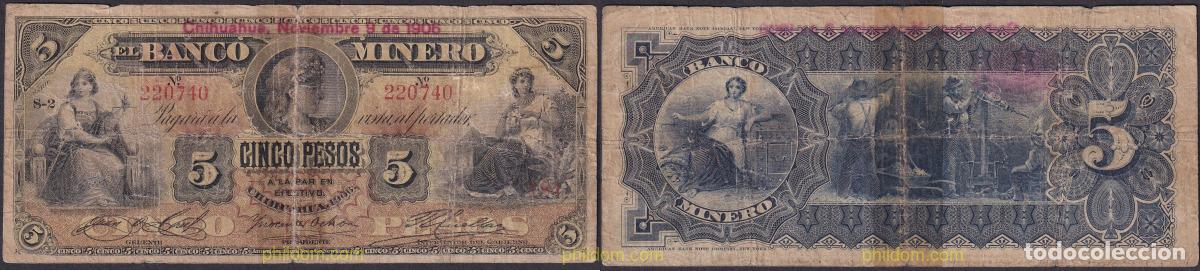 Billetes extranjeros: 2258 MEXICO 1906 MEXICO BANCO MINERO DE CHIHUAHUA 5 PESOS 1906
