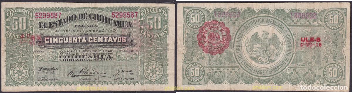 Billetes extranjeros: 2260 MEXICO 1914 MEXICO 50 CENTAVOS 1914 BANCO DE CHIHUAHUA