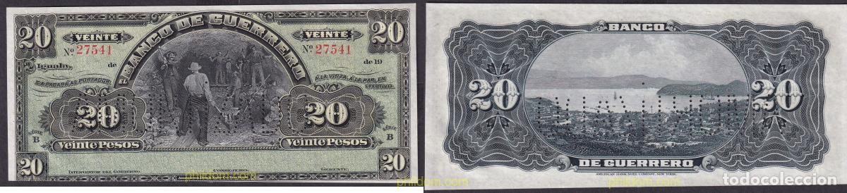 Billetes extranjeros: 2273 MEXICO 1906 MEXICO BANCO DE GUERRERO 20 PESOS 1906 - 1909