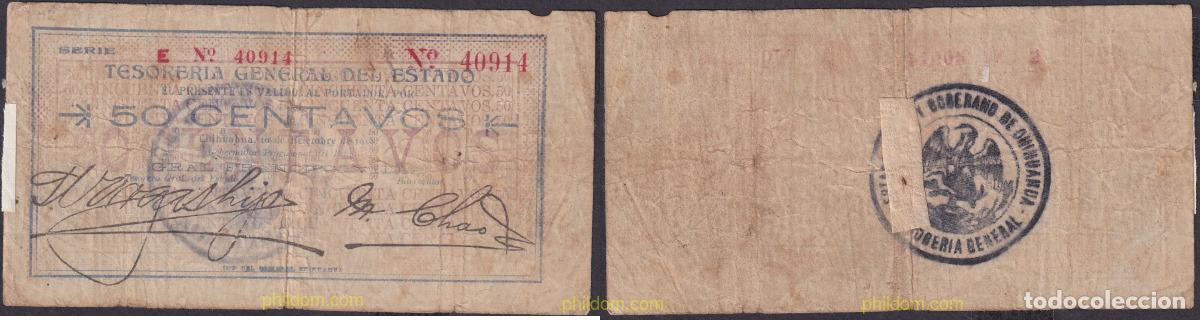 Billetes extranjeros: 2299 MEXICO 1913 MEXICO REVOLUCION 50 CENTAVOS TESORERIA GENERAL CHIHUAHUA PANCHO VILLA 1913