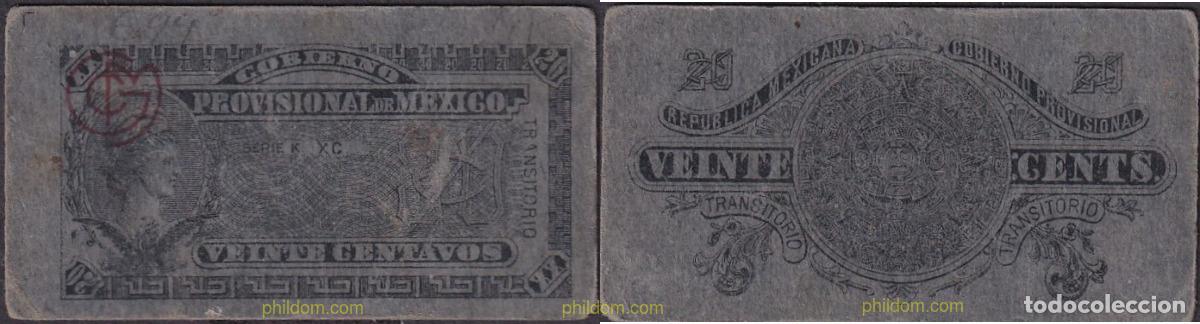 Billetes extranjeros: 2316 MEXICO 1914 MEXICO 20 CENTS 1914