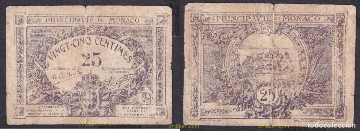 Billetes extranjeros: 2361 MONACO 1920 MONACO 25 CENTS 1920 CASTLE VIOLET