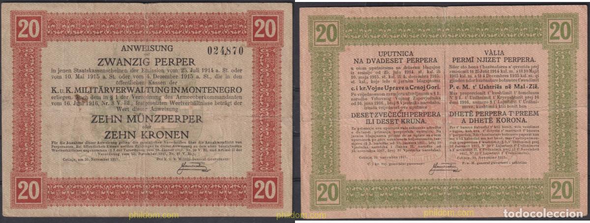 Billetes extranjeros: 2421 MONTENEGRO 1917 MONTENEGRO 20 PERPER 1917