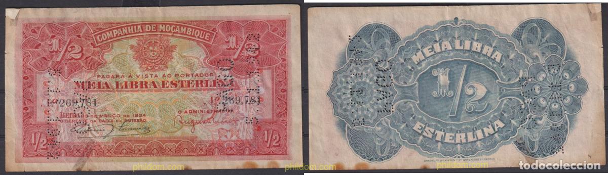 Billetes extranjeros: 2458 MOZAMBIQUE 1934 MOZAMBIQUE 1/2 LIBRA ESTERLINA 1934