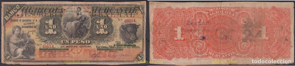 Billetes extranjeros: 2570 NICARAGUA 1896 NICARAGUA 1 PESO 1896 AGRICOLA MERCANTIL