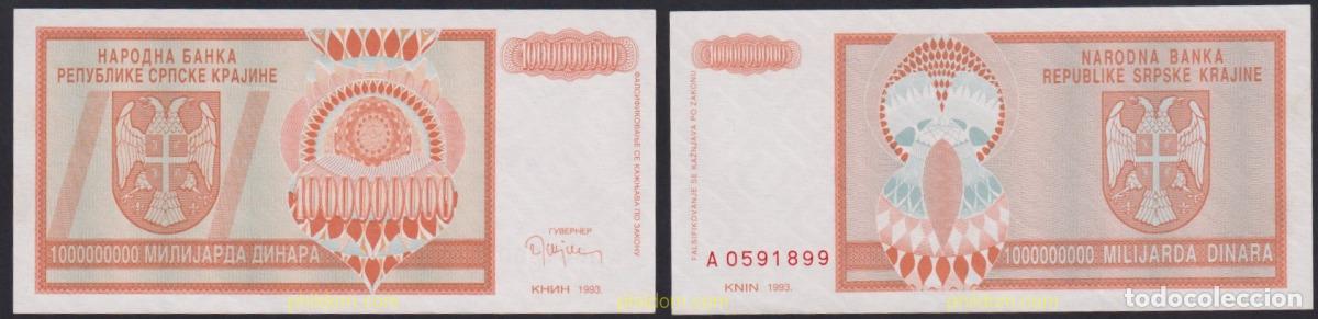 Billetes extranjeros: 2711 CROACIA. Krajina 1993 CROACIA KRAJINA 1000000000 DINARA 1993
