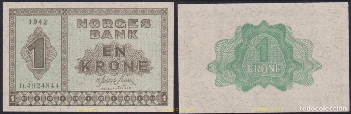 Banconote internazionali: 2781 NORUEGA 1942 NORWAY NORGES BANK 1942 1 KRONER
