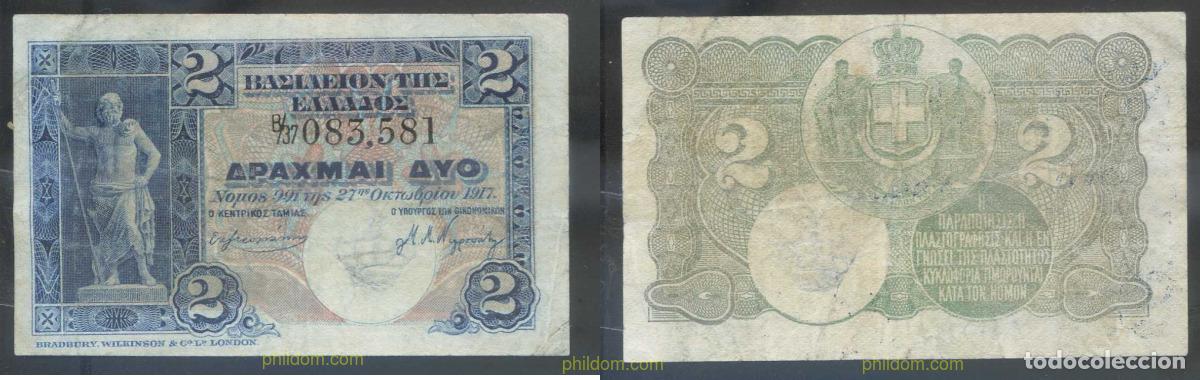Billetes extranjeros: 2935 GRECIA 1917 GREECE 2 DRACHMAS 1917