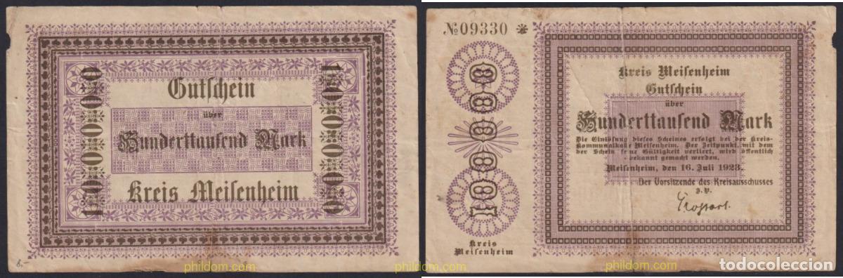 Billets internationaux: 3048 ALEMANIA 1923 GERMANY 100000 MARK 1923 MEISENHEIM