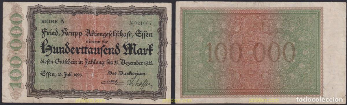 Billets internationaux: 3046 ALEMANIA 1923 GERMANY 100000 MARK 1923 KRUPP