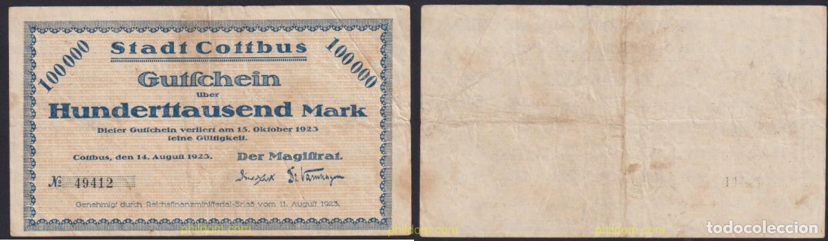 Billets internationaux: 3080 ALEMANIA 1923 100000 MARK 1923 COTTBUS