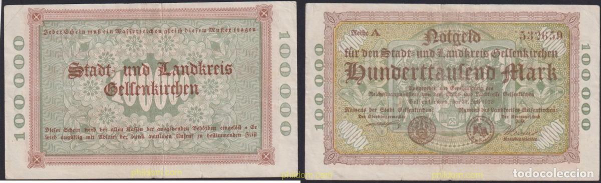 Billets internationaux: 3082 ALEMANIA 1923 GERANY 100000 MARK GELSENKIRCHEN 1923
