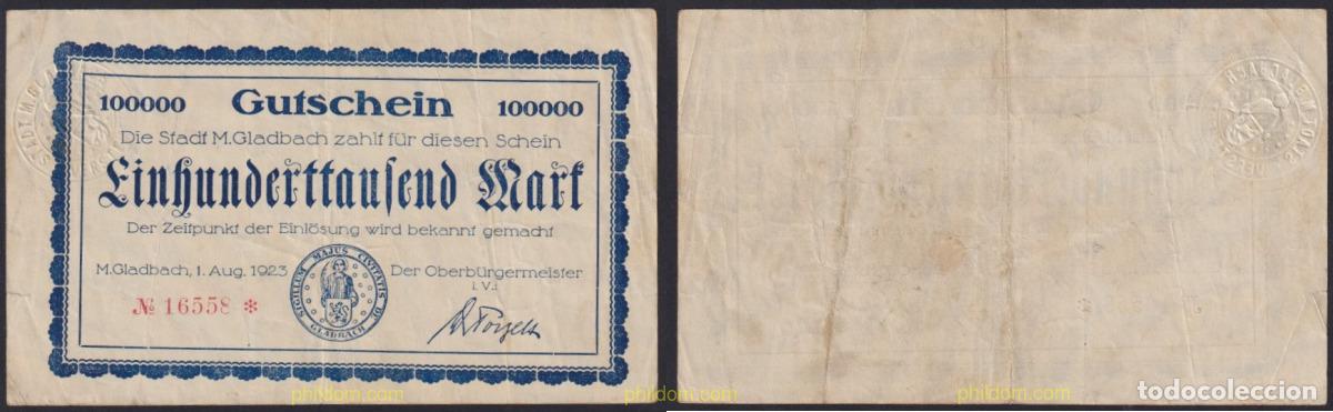 International Banknotes: 3091 ALEMANIA 1923 GERMANY 100000 MARK 1923 GLADBACH
