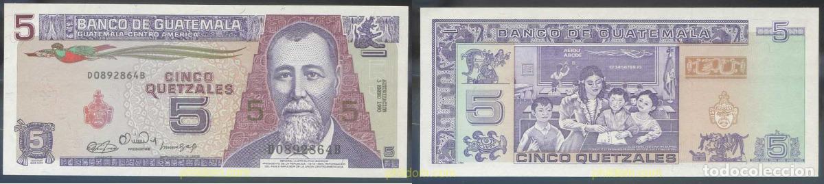 International Banknotes: 3083 GUATEMALA 1990 GUATEMALA 5 QUETZALES 1990