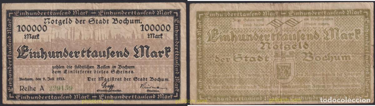 International Banknotes: 3099 ALEMANIA 1923 GERMANY 100000 MARK 1923 BOCHUM