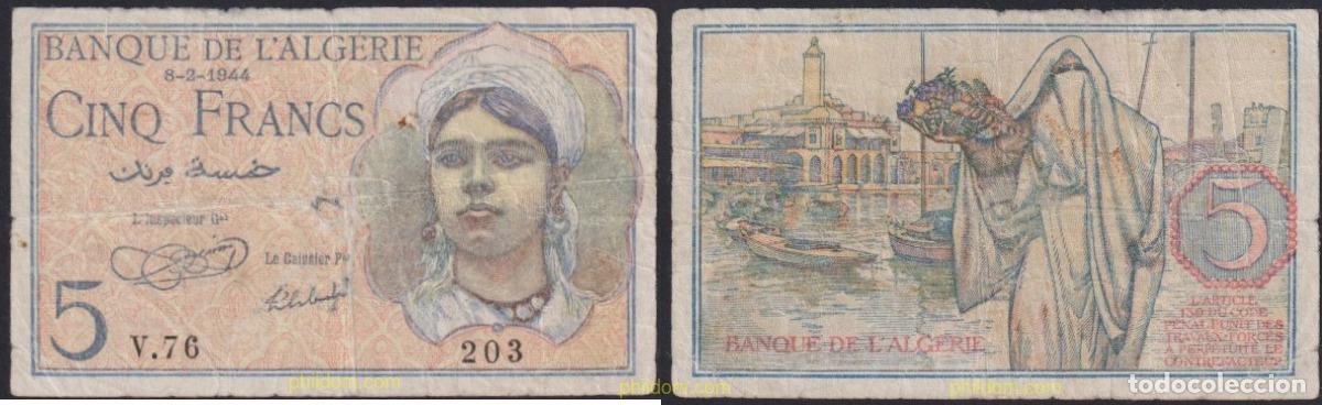 Billets internationaux: 3162 ARGELIA 1944 ALGERIE 5 FRANCS 1944