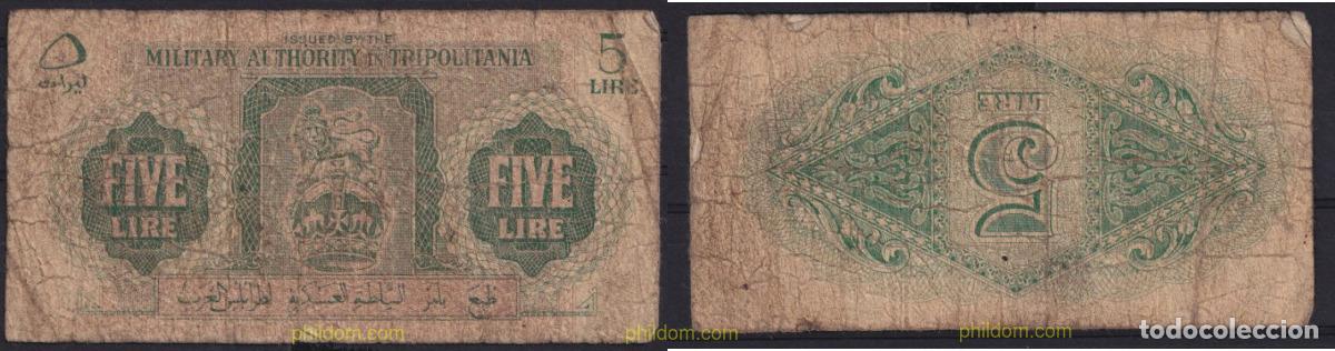 Internationale Banknoten: 3436 LIBIA 1943 LIBYA 5 LIRE 1943