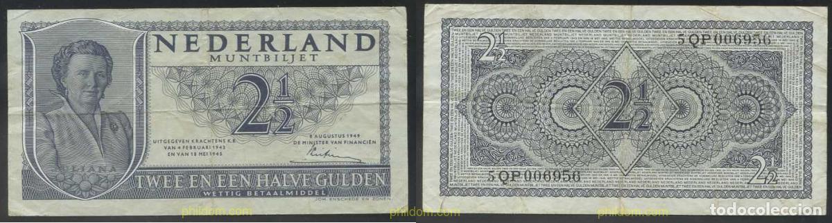 Billetes extranjeros: 3530 HOLANDA 1945 NETHERLANDS 2,50 GULDEN 1945