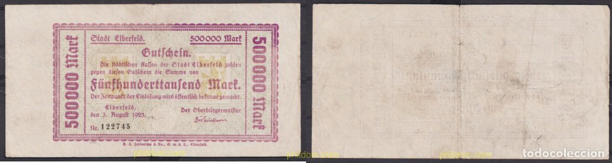 Billetes extranjeros: 3543 ALEMANIA 1923 GERMANY 500000 MARK 1923 ELBERFELD