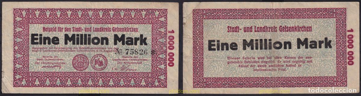 Internationale Banknoten: 3648 ALEMANIA 1923 GERMANY GEISENKIRCHEN 1 MILLION MARK 1923