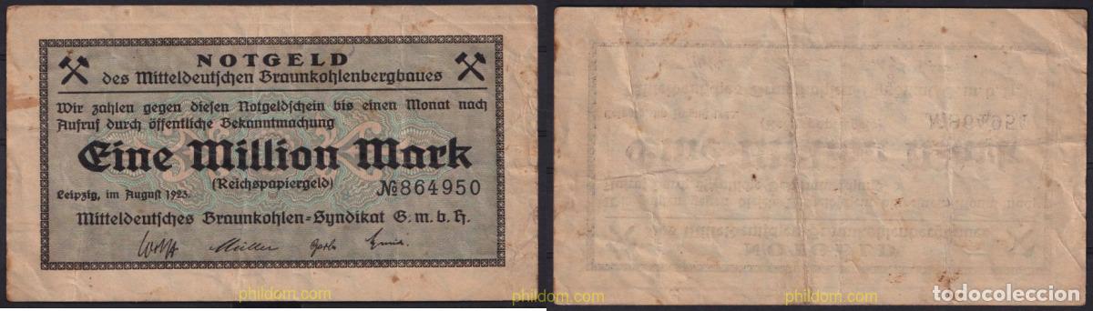 Internationale Banknoten: 3653 ALEMANIA 1923 GERMANY 1 MILLION 1000000 MARK 1923 LEIPZIG