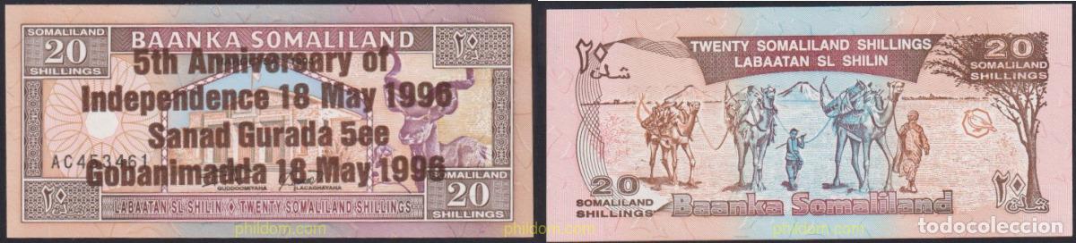Internationale Banknoten: 3751 SOMALILANDIA 1996 SOMALILAND 20 SHILLINGS 1996 BRONZE 5TH ANNIVERSARY OF INDEPENDENCE 18 MAY 1