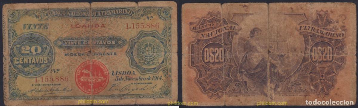Billetes extranjeros: 3861 ANGOLA 1914 ANGOLA LOANDA PORTUGAL PORTUGUESE 20 CENTAVOS 1914