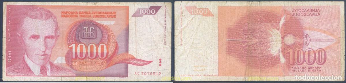 Notas Internacionais: 4192 YUGOSLAVIA 1992 YUGOSLAVIA 1000 DINARA 1992