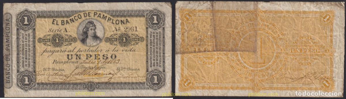 Billets internationaux: 4335 COLOMBIA 1883 COLOMBIA BANCO DE PAMPLONA 1 PESO 1883