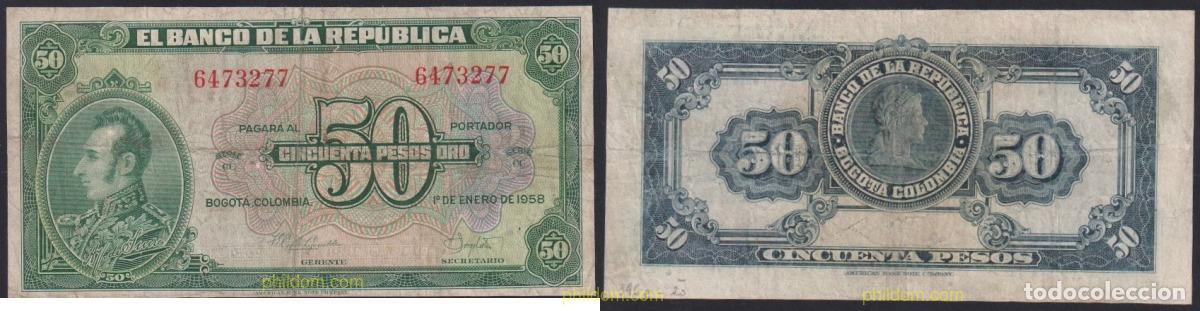 Billets internationaux: 4340 COLOMBIA 1958 COLOMBIA 50 PESOS 1958