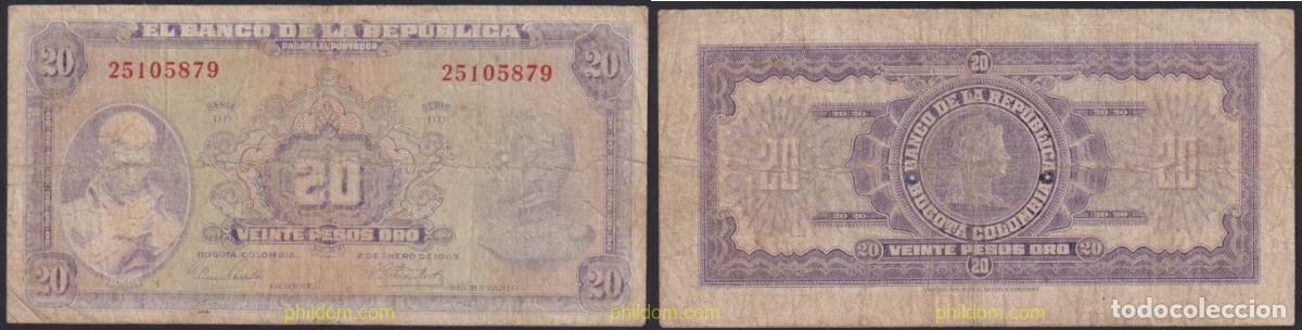 Billets internationaux: 4369 COLOMBIA 1963 COLOMBIA 20 PESOS 1963