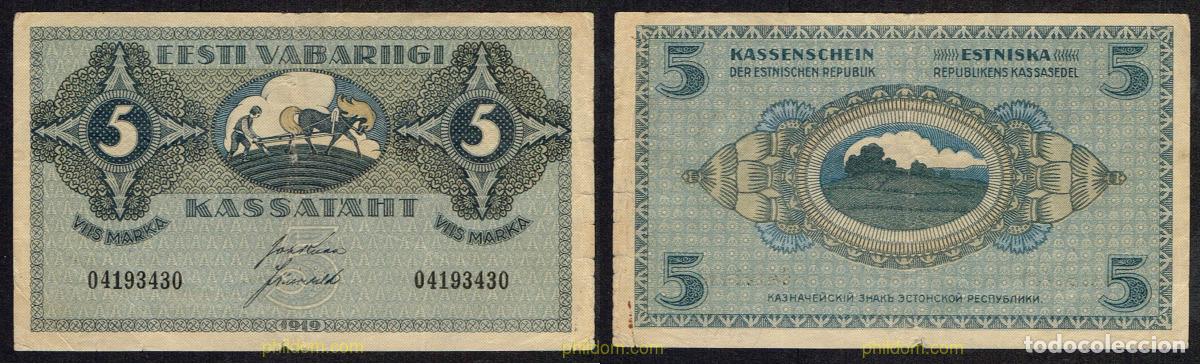 Billetes extranjeros: 4784 ESTONIA 1919 ESTONIA 5 MARKA 1919