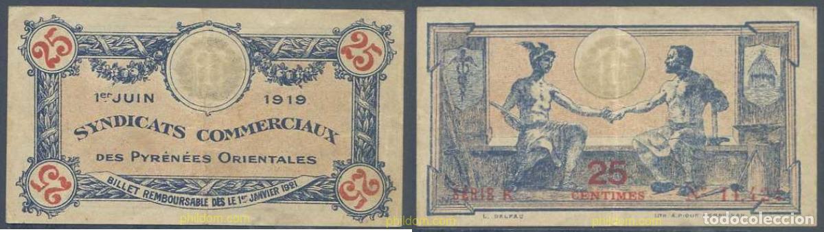 Billetes extranjeros: 6028 FRANCIA 1919 FRANCE 25 CENTIMES SYNDICATS COMMERCIAUX 1919