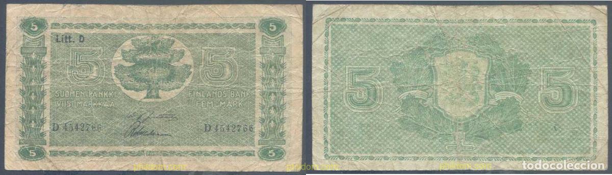 Billetes extranjeros: 6045 FINLANDIA 1939 FINLANDIA 1945 5 MARKKAA