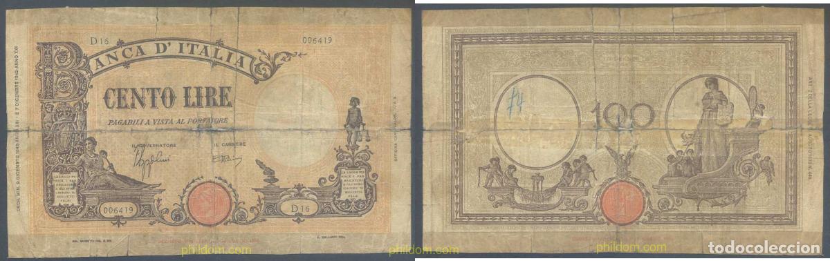 Billetes extranjeros: 6074 ITALIA 1942 ITALIA 100 LIRE 1942