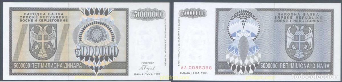 Banconote internazionali: 7274 BOSNIA-HERZEGOVINA. Adm Serbia 1993 BOSNIA-HERZEGOVINA SERBIA 5000000 DINARA 1993