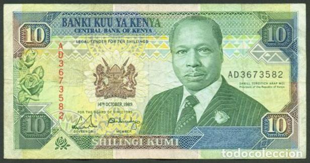Billetes extranjeros: KENIA (KENYA). 10 shilings 1989. Ver firmas.