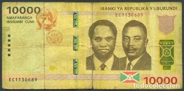 Billetes extranjeros: BURUNDI. 10000 francs 2015.