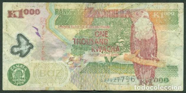 Billetes extranjeros: ZAMBIA. 1000 kwacha 2008. Polimero. Fauna.