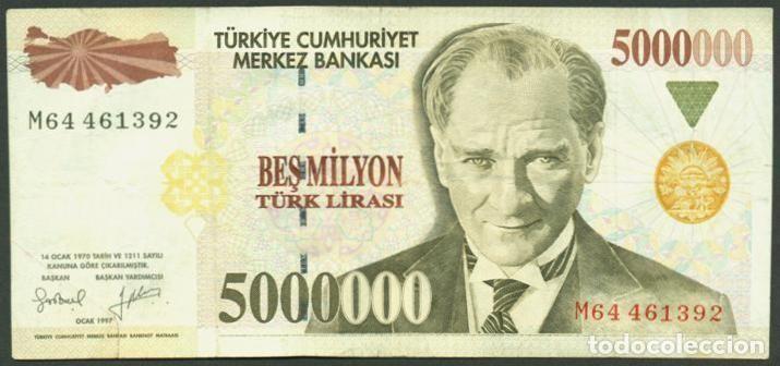 Billetes extranjeros: TURQUIA. 5000000 lira L.1970 (1997). Pick 210b. Serie M.