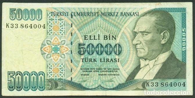 Billetes extranjeros: TURQUIA. 50000 liras L.1970 (1995). Serie K. Pick 204.