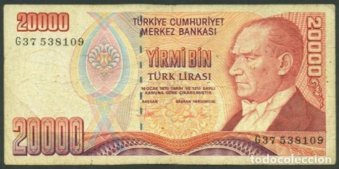 Billetes extranjeros: TURQUIA. 20000 liras L.1970 (1995). Serie G. Pick 202.