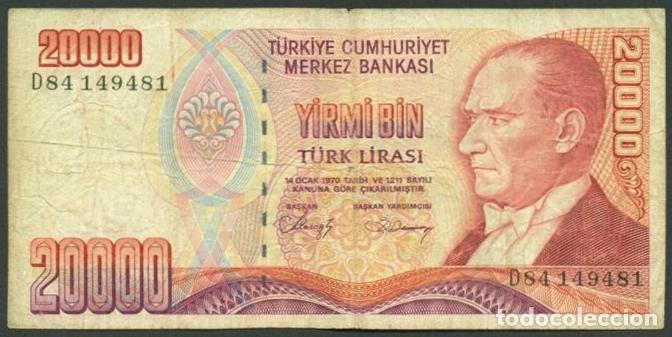 Billetes extranjeros: TURQUIA. 20000 liras L.1970 (1988). Serie D. Pick 201b.