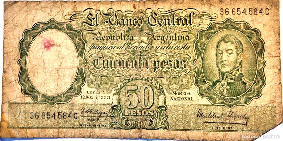 Billetes extranjeros: ARGENTINA (1964) - 50 PESOS MONEDA NACIONAL - LEYES N&deg; 12962 Y 13571 - 36.654.584 C - PICK#271c - B