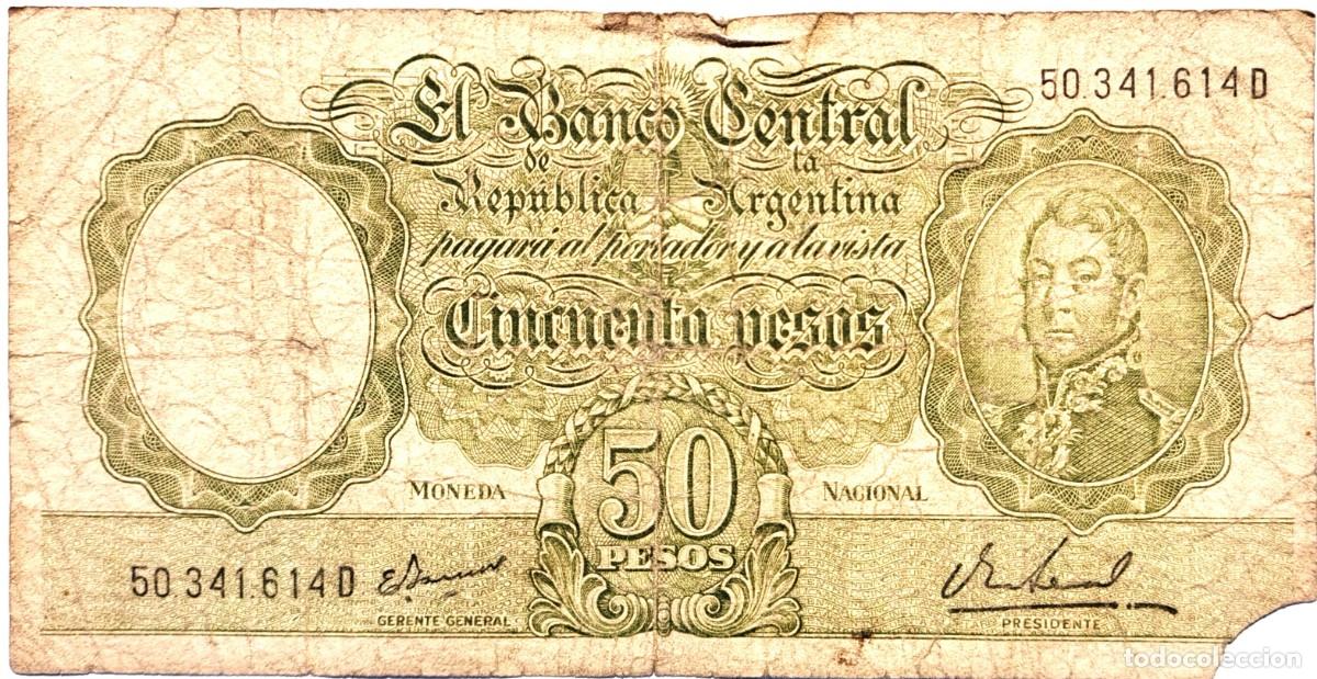 Billetes extranjeros: ARGENTINA (1969) - 50 PESOS MONEDA NACIONAL - LEYES N&deg; 12962 Y 13571 - 50.341.614 D - PICK#271d - B